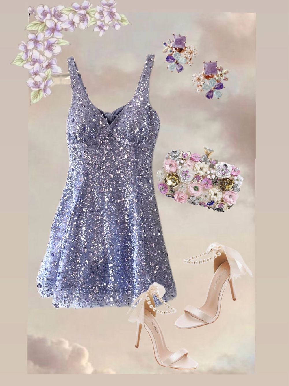 Dear Moon Sequined Lavender Party Dress - V-Neck Sparkle Mini